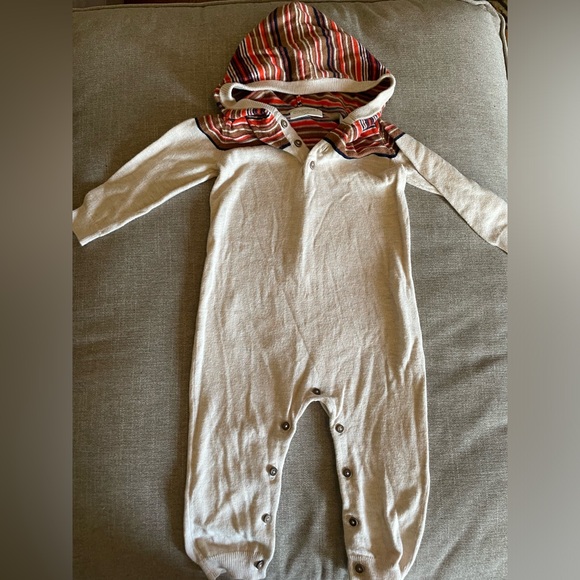 Infant knit striped print onesie hoodie - Picture 2 of 9